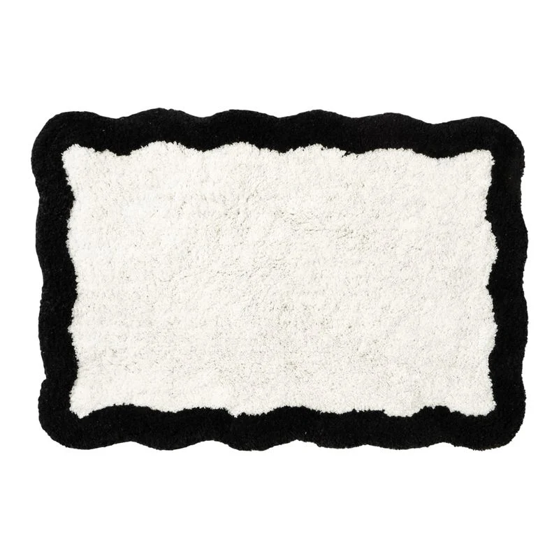 ALFOMBRA BAÑO 40X60CM ONDAS NATURAL BORDE NEGRO