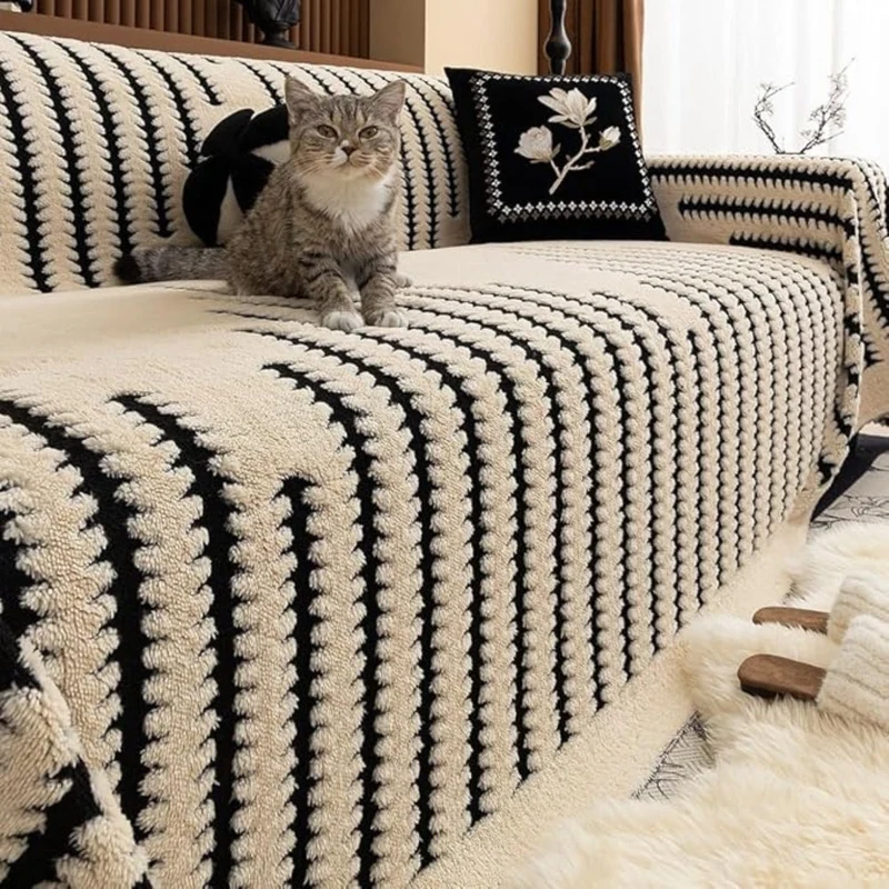 Retro plush thick warm sofa cover