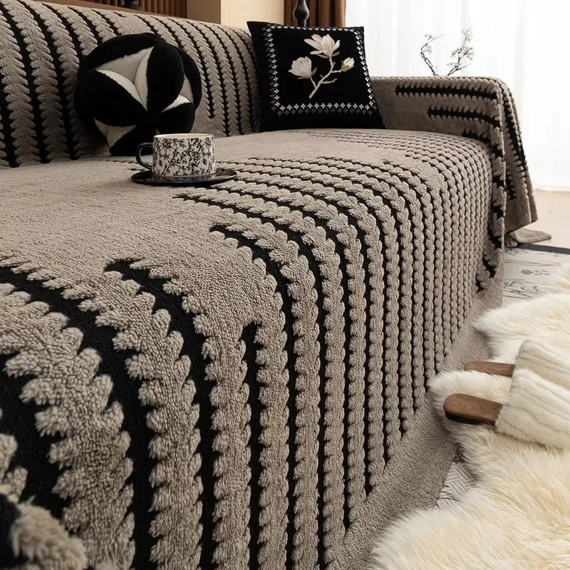 Retro plush thick warm sofa cover