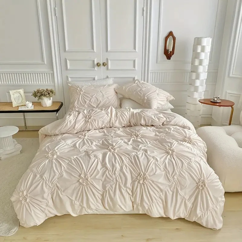 Floral quilted pleated bedspread set