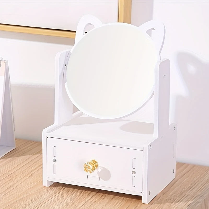 Functional makeup mirror with storage – Pointed cat ears