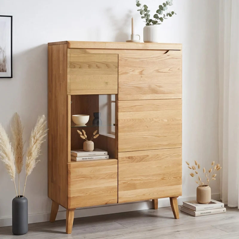 Armario Vitrina de madera maciza de roble Milan 3 | NordicStory