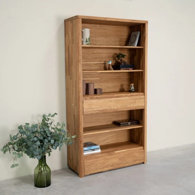 Libreria Estanteria de pared con 2 cajones de madera maciza de roble Elsa 2 | NordicStory