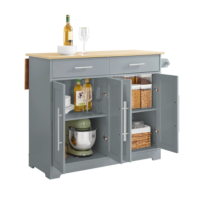 SoBuy FKW129-HG Isla Cocina con Tablero abatible y Ruedas Ocultas Gris 113×44–69×91 cm