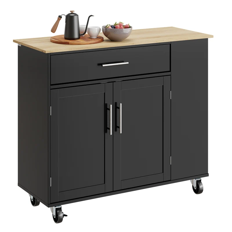 SoBuy FKW133-SCH Carrito de Cocina Mueble Auxiliar con Ruedas y Encimera Negro 99x40x85 cm