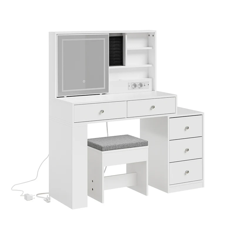 SoBuy FWT114-E-W Tocador con LED estación de Carga y Taburete Blanco 120x40x127cm