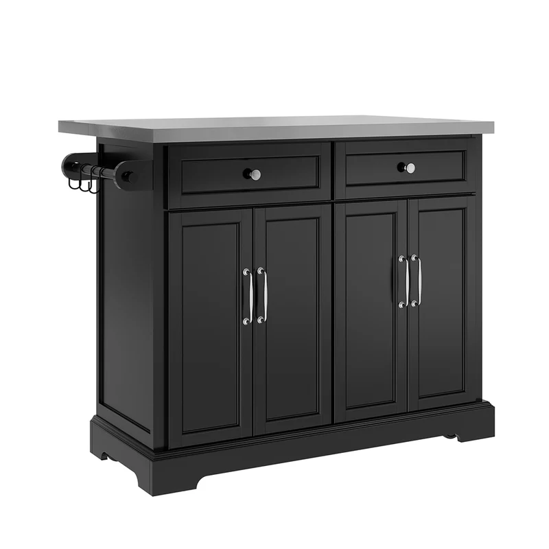 Preventa-SoBuy FKW71-III-SCH Isla de Cocina con 2 cajones y 4 Puertas Negro
