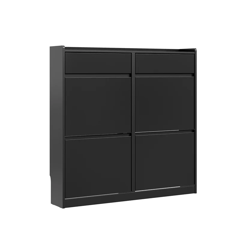 SoBuy FSR169-SCH Zapatero Estrecho 19cm con 4 Abatibles y 2 Cajones Negro
