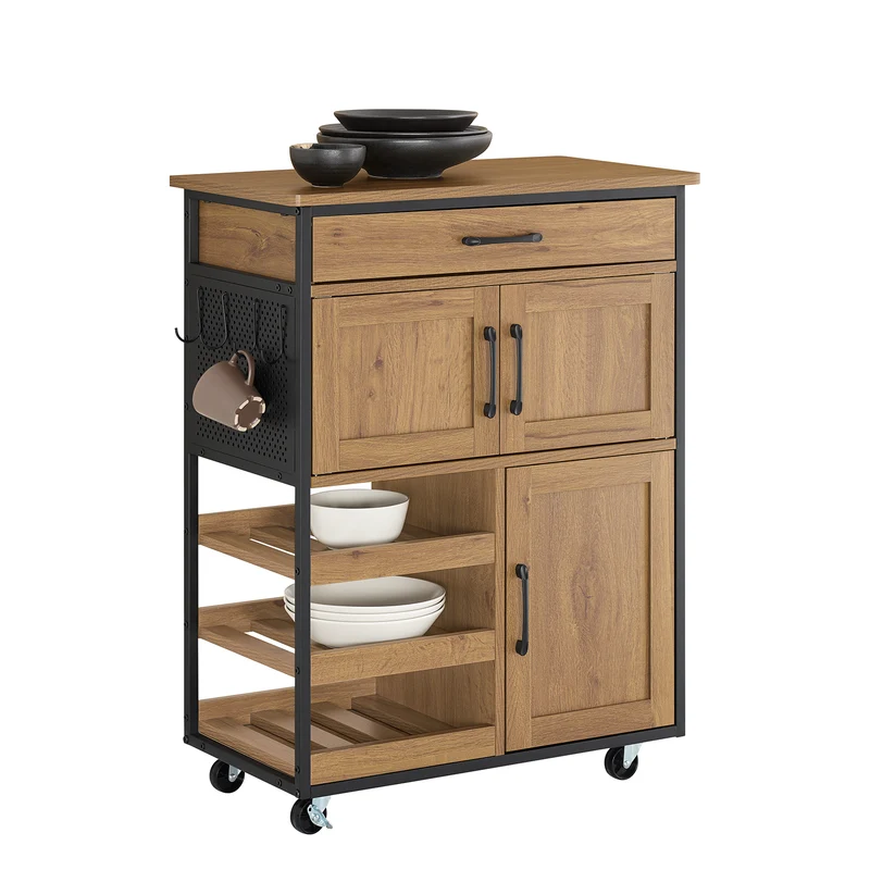 SoBuy FKW134-N Carrito Auxiliar de Cocina con 3 Puertas y 1 Cajón Vintage Marrón 67x88x37cm