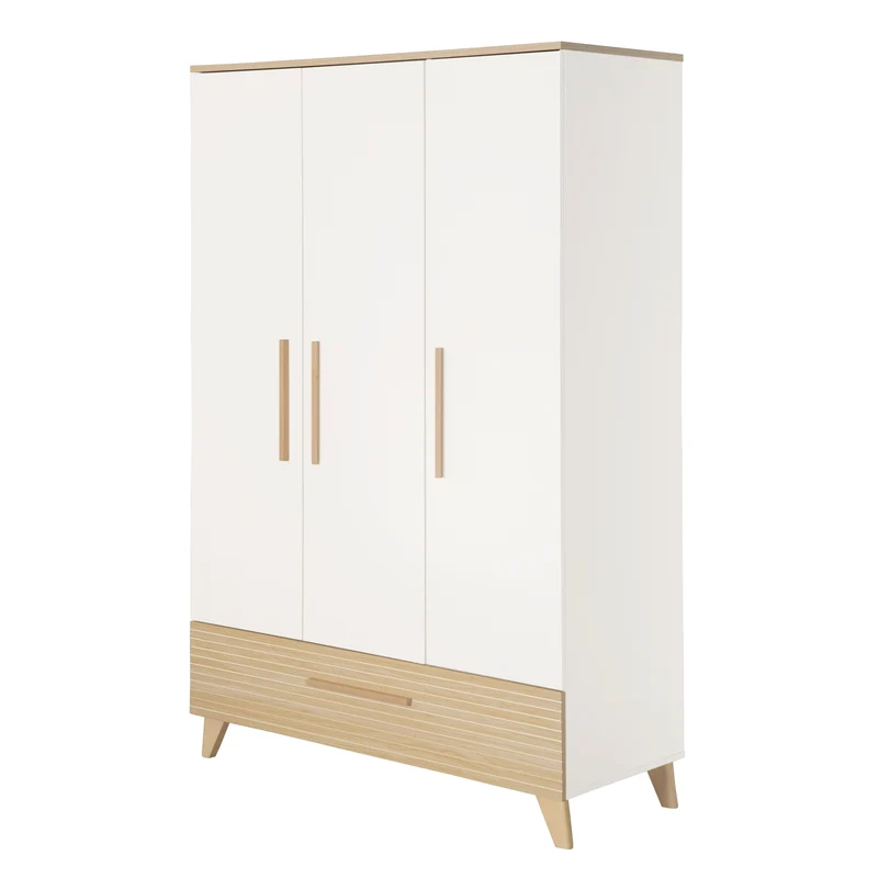 Kleiderschrank 'Theo' 3-türig - Hochwertige Fräsungen - Weiß / Eiche