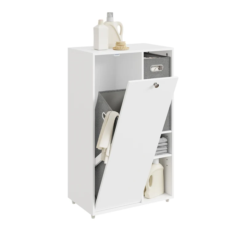 SoBuy BZR218-W Armario Baño Estrecho con 2 Cajones de Cesta Tela Blanco