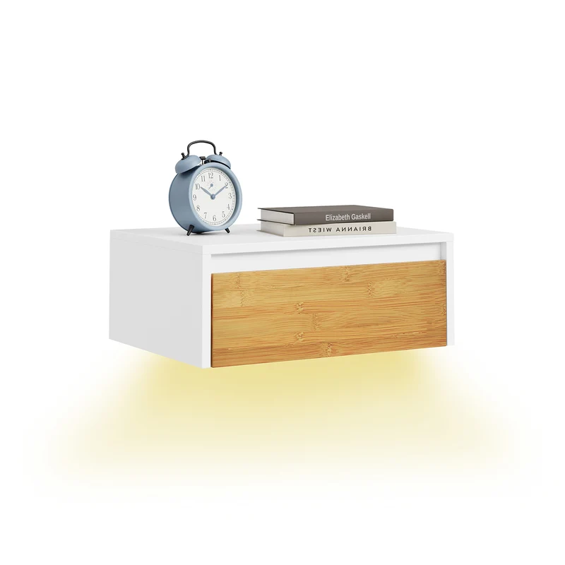 SoBuy FBT174-E-WN Mesita Flotante con lámpara de Sensor de Movimiento extraíble y cajón