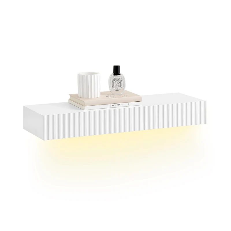 Preventa-SoBuy FHK38-W Estantes de Pared con tira LED con 2 cajones Blanco