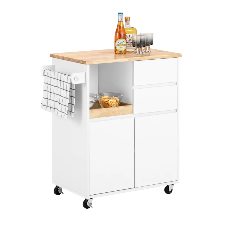 SoBuy FKW123-WN Carrito Auxiliar de Cocina con 2 Cajones y 2 Puertas Blanco