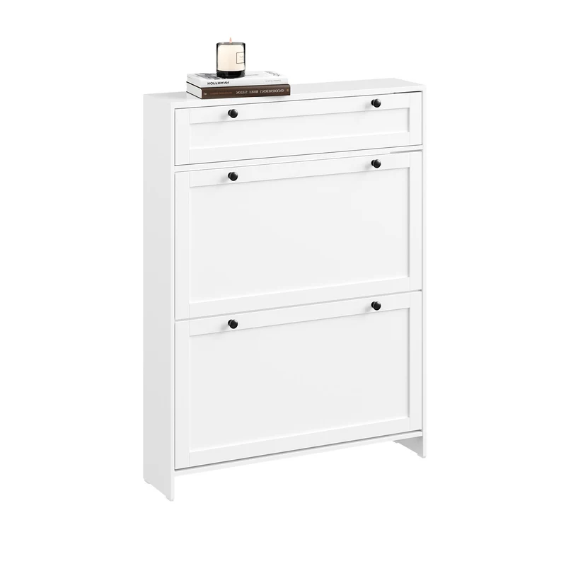 SoBuy FSR207-W Zapatero Estrecho Recibidor con Cajón y 2 Puertas Blanco
