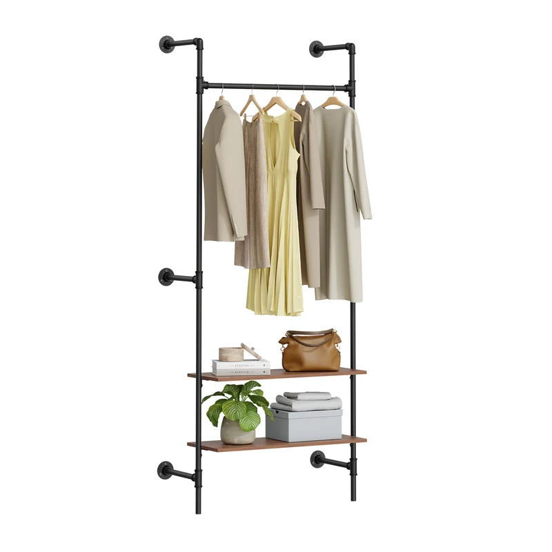 SoBuy KLS20-SCH Perchero de Pared con 2 Estantes MDF Negro 91,5x48x220cm