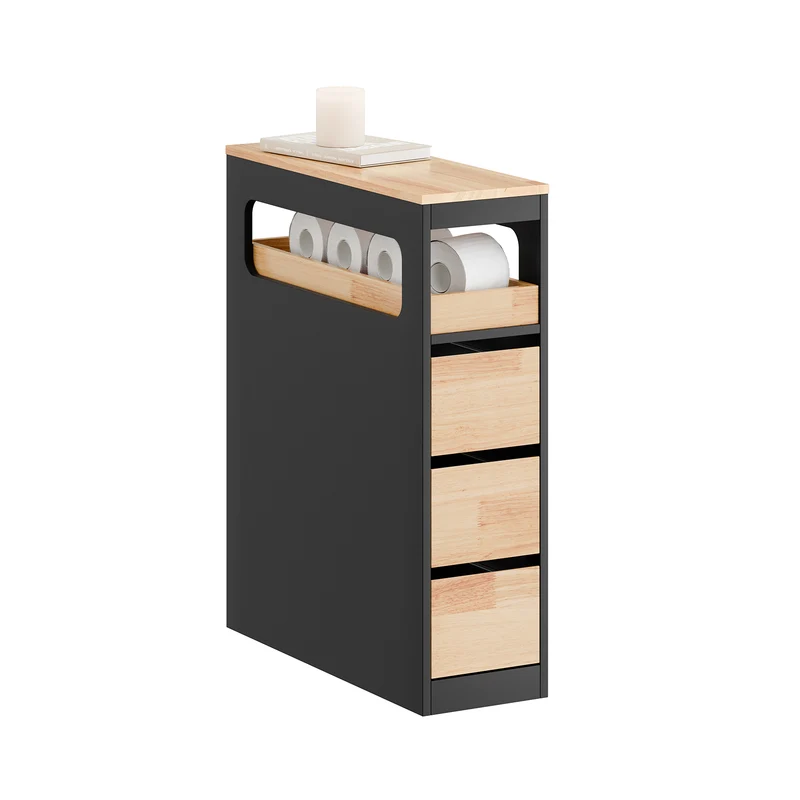 SoBuy BZR54-II-SCH Carrito de Baño Estrecho con 1 Bandeja Extraíble y 3 Cajones Negro