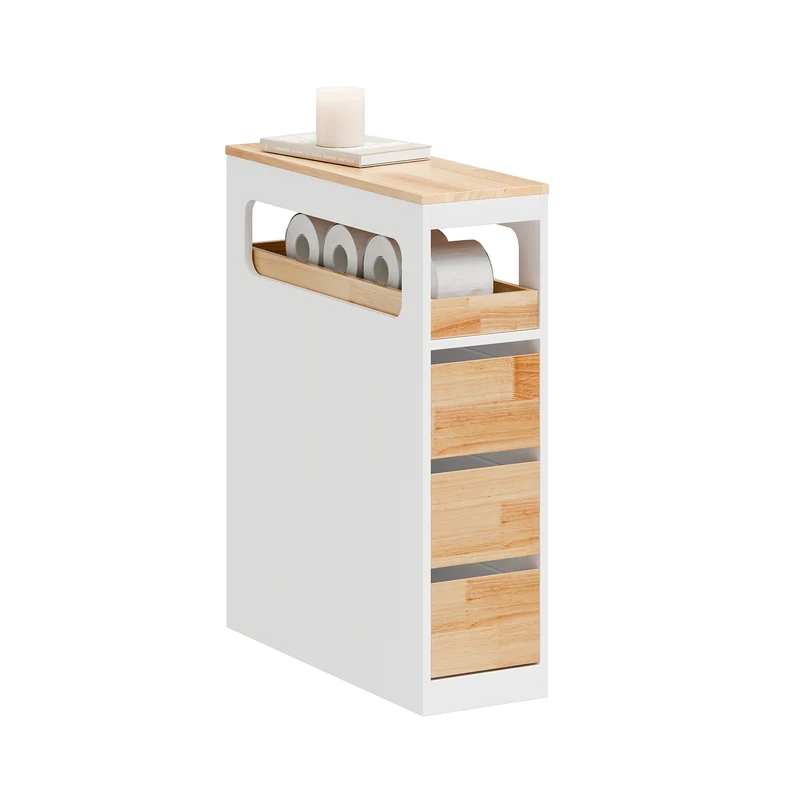 SoBuy BZR54-IV-WN Carrito de Baño Estrecho Estantería para Nichos Móvil con 3 Cajones