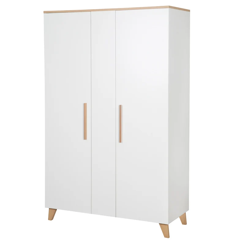 Kleiderschrank 'Leon' 2,5-türig - Soft-Close Türen & Massivholzfüße - Weiß / Othello Eiche