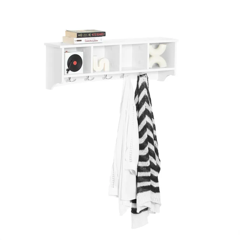 SoBuy FRG48-L-W Estante de pared con 4 compartimentos y 5 ganchos Dobles Blanco