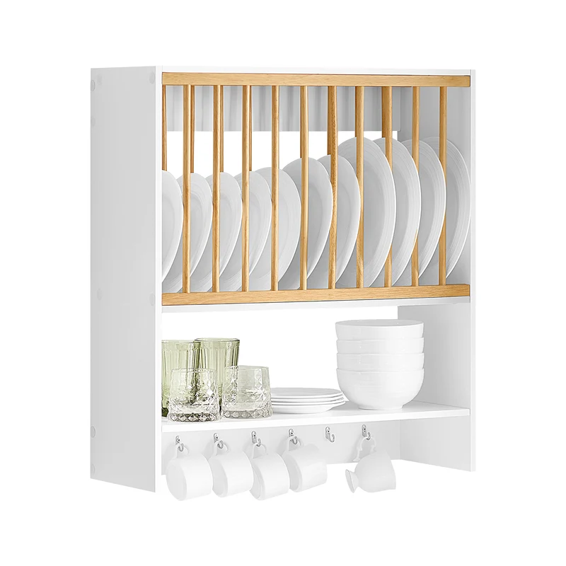 SoBuy KCR09-W Estante de Pared con 1 Estante Adicional y 7 Ganchos