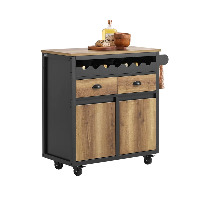 SoBuy FKW122-SCH Carrito Auxiliar de Cocina con 2 Cajones y 2 Puertas Negro