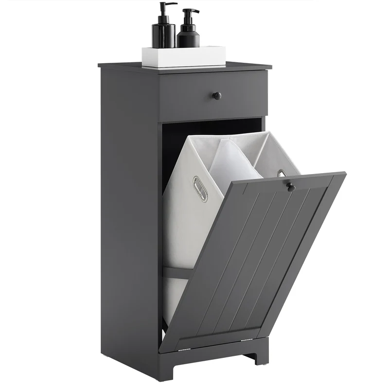 SoBuy BZR21-II-DG Mueble Baño con Cesto Ropa Sucia y Cajón Gris 40x38x90cm