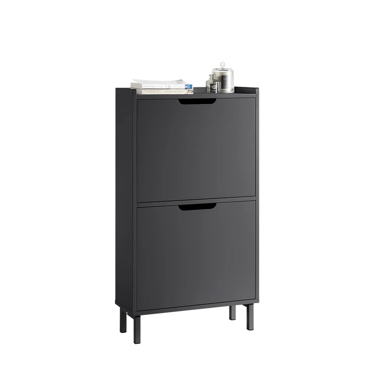 SoBuy FSR151-SCH Zapatero Estrecho con 2 Solapas Negro