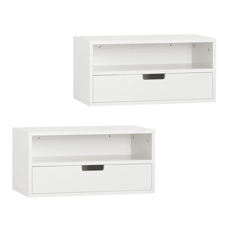 SoBuy NKD03-Wx2 Set de 2 Mesitas de noche Flotantes con 1 Cajón Blanco