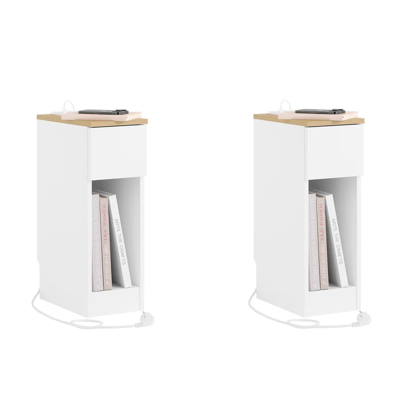 SoBuy FBT111-E-WNx2 Set de 2 Mesita de noche delgada con estación de carga Blanco