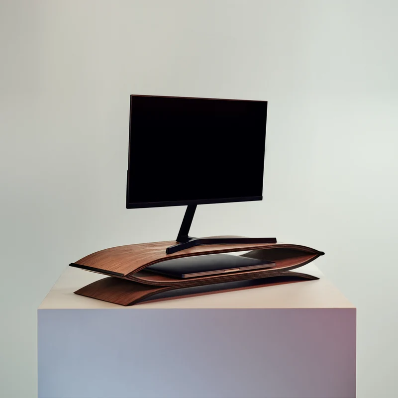 Support d'écran en bois, design courbé
