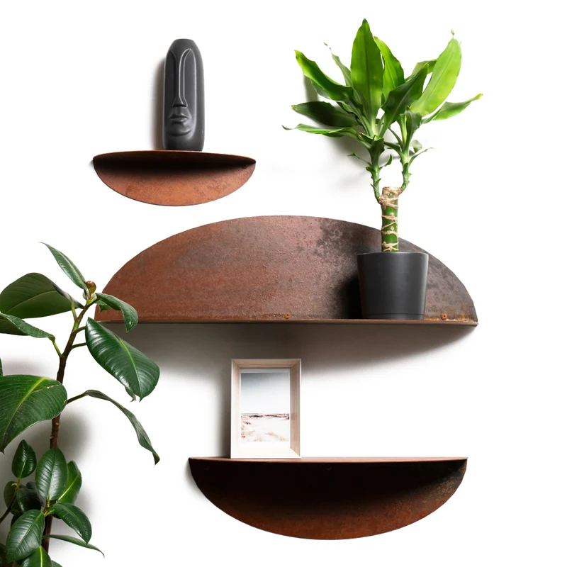 Étagère murale en métal rustique, design industriel en ellipse