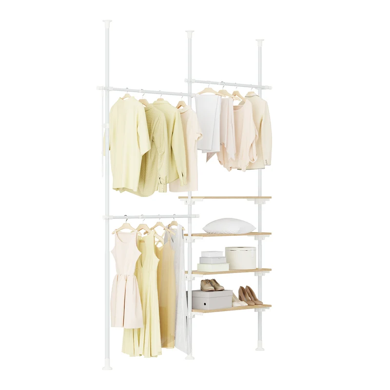 SoBuy KLS17-WN Perchero Telescópico Resistente Armario Abierto Ajustable con Estantes & Barras para Ropa