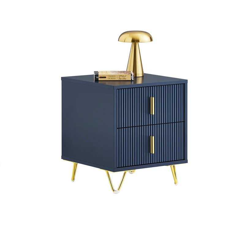 SoBuy FBT115-B Mesita de Noche Mesa Auxiliar con 2 cajones Moderna Azul