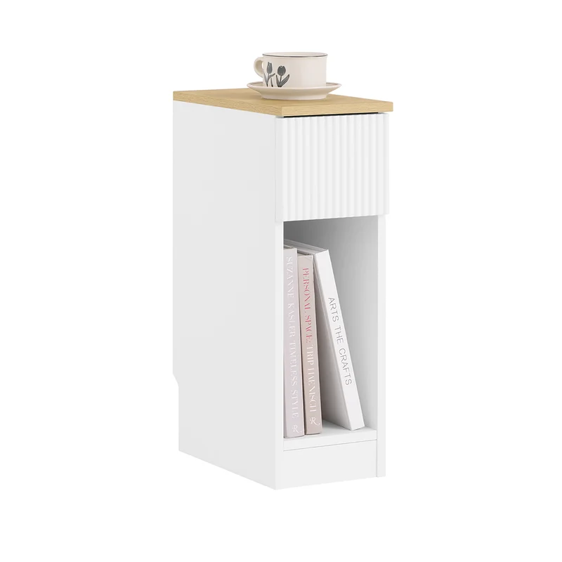 SoBuy FBT111-W Mesita de Noche Estrecha con cajón y Estante Blanco 20x35x60 cm