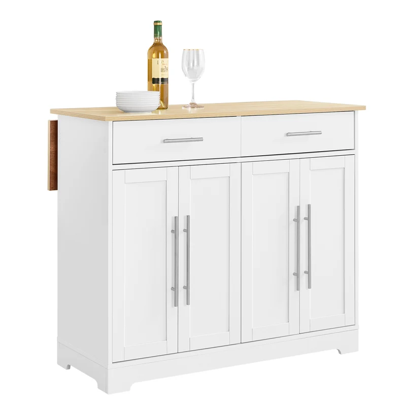 SoBuy FKW129-WN Isla Cocina con Ruedas con Encimera Extensible Blanco 113×44–69×91 cm