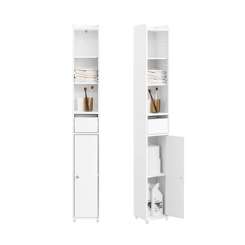 SoBuy BZR34-K-W Mueble columna de Baño Armario Almacenaje para Espacios Pequeños 20x20x145cm Blanco