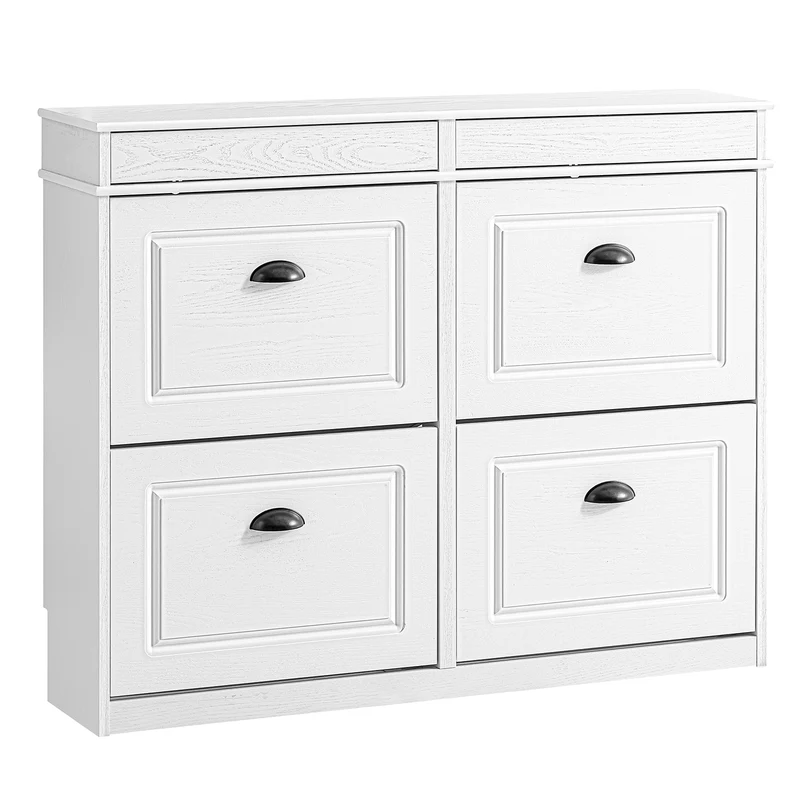 Preventa-SoBuy FSR79-WG Zapatero Estrecho 4 Solapas para Entrada y Recibidor | Madera Envejecida Blanca