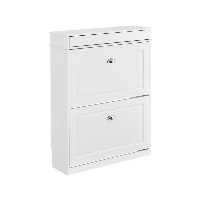 SoBuy FSR78-L-W Zapatero Estrecho con 2 Solapas y 1 cajón Blanco