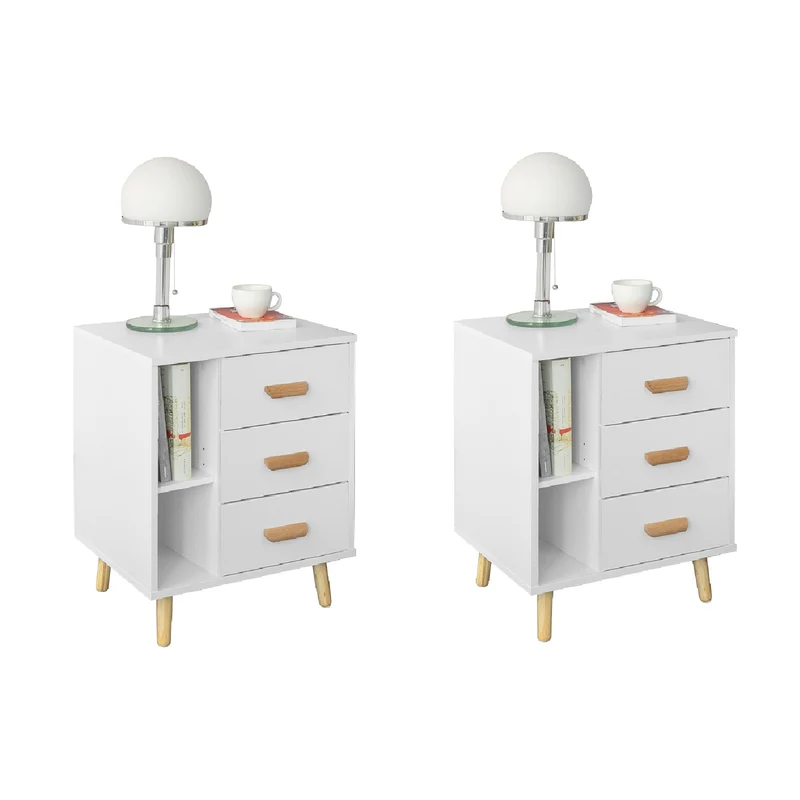 SoBuy FBT95-Wx2 Set de 2 Mesitas de Noche con 3 cajones y 3 estantes