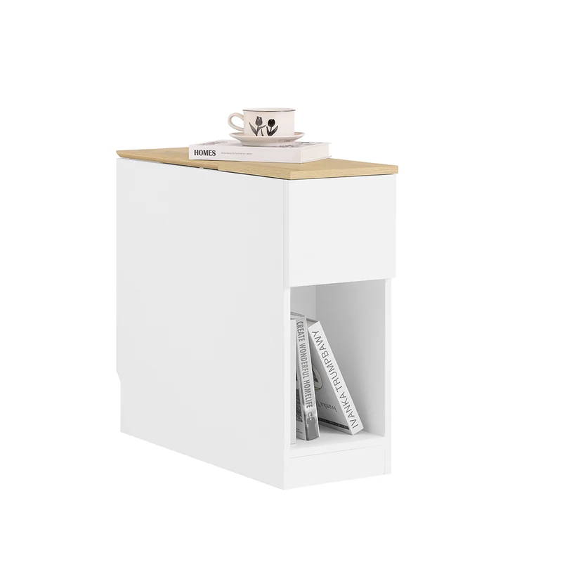 SoBuy FBT162-WN Mesitas de Noche con 3 compartimentos Blanco y Madera 25 x 65 x 60 cm