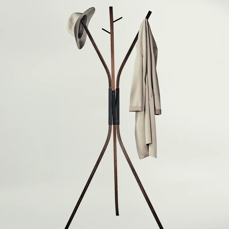 Porte-manteau sur pied en bois (noyer, frêne)