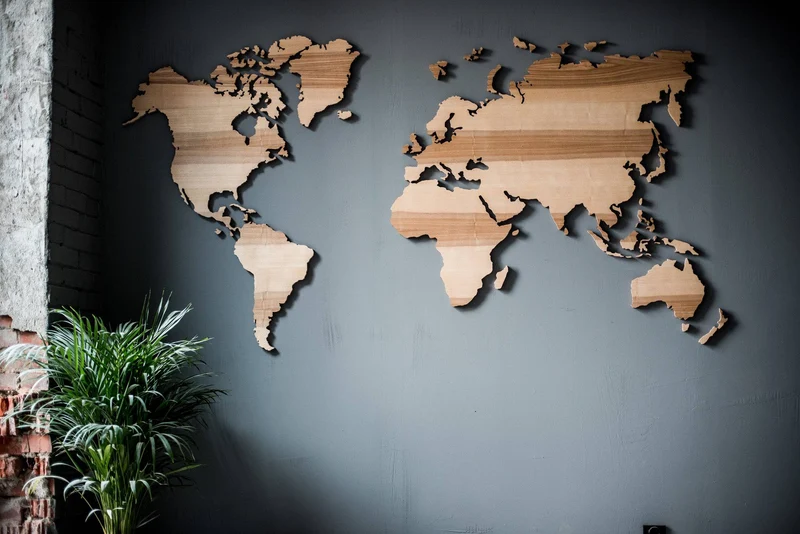 Carte murale du monde en bois, décoration murale