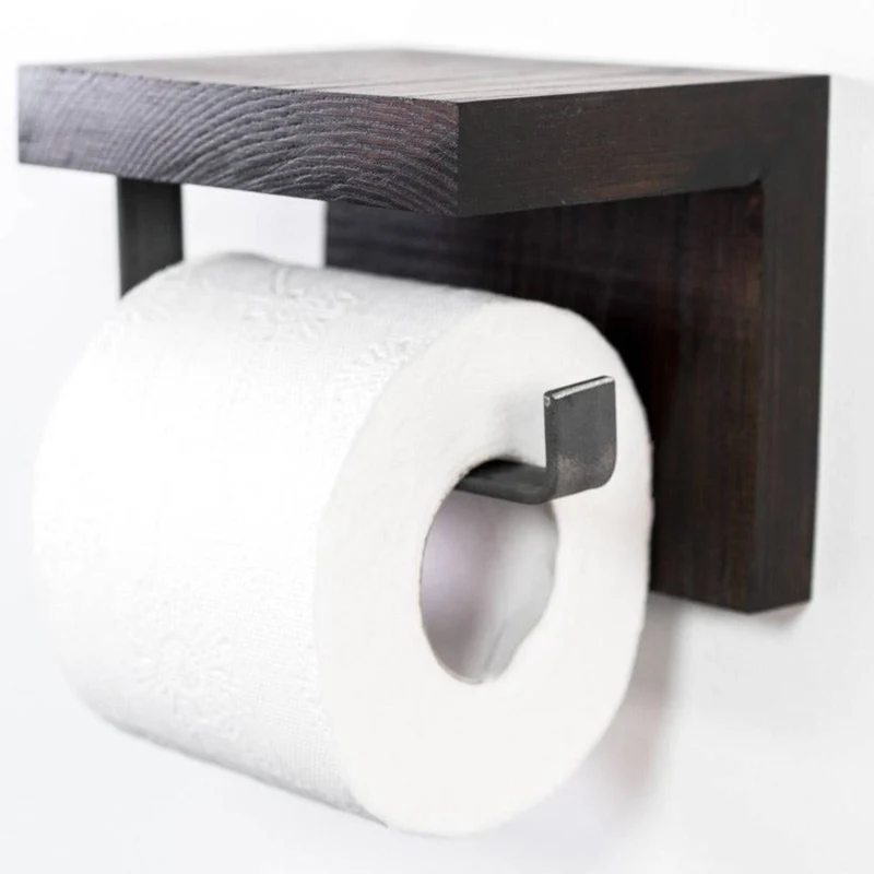 Porte-papier toilette mini en métal et bois