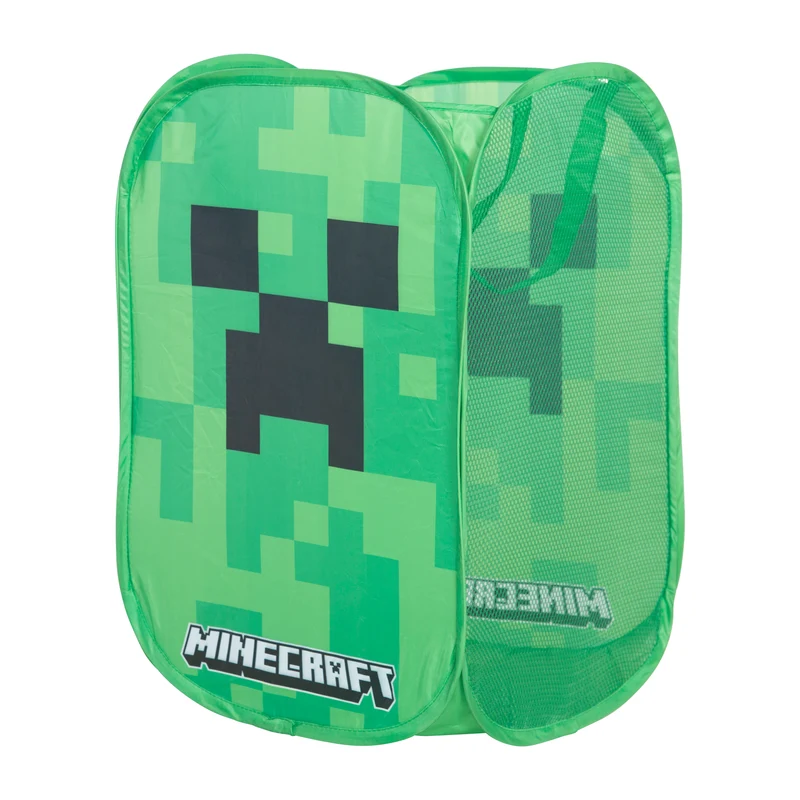 Wäschekorb 'Minecraft' - Faltbar mit 2 Henkeln - Design Creeper - Grün / Schwarz
