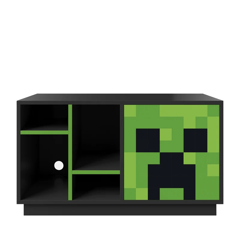 TV-Lowboard 'Minecraft' mit Tür mit Push-Open und 4 offenen Fächern - Schwarz / Grün