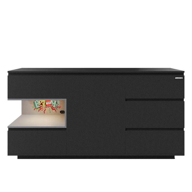 Sideboard 'Minecraft' mit 5 Schubladen und 1 Tür - Offene Ablage für Konsole - Anthrazit