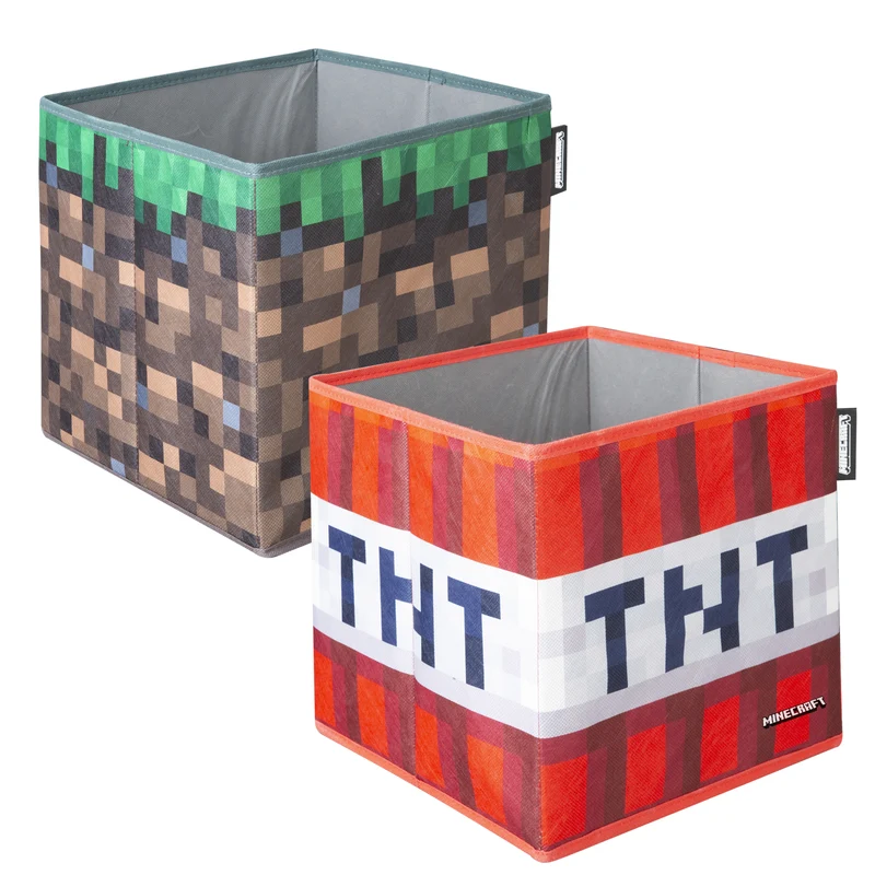 Stoffboxen 'Minecraft' 2er Set - Faltbarer Grasblock und TNT - Canvas
