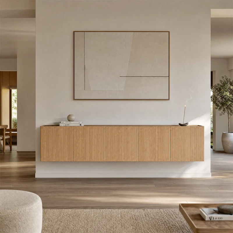 Dalea Made-to-Measure Large Floating TV Unit · Natural Oak – 5 Modules