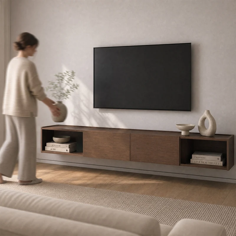Dalea Long Floating Desk · Walnut Decor – 4 Modules